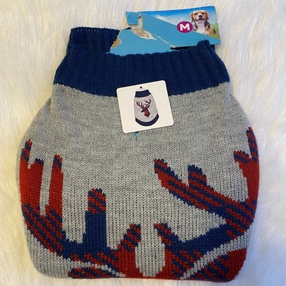 Vibrant Life Dog Sweater Size Medium Plaid Deer Christmas Pet‎ Clothes
